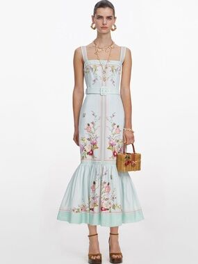 NWOT Self-Portrait MINT FLORAL LINEN MIDI DRESS